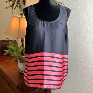 MICHAEL Michael Kors Black and Coral Striped Tank Top